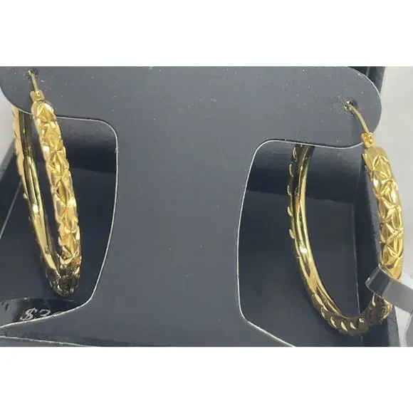 14K Gold Over Resin Hoop Diamond Cut Earrings Style Stunning Trendy Fashion NEW